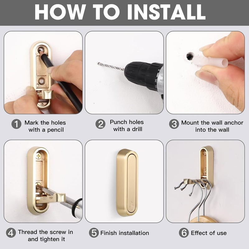Dntorx Folding Coat Hooks, 6 Pcs Foldable Gold Wall Hooks Heavy Duty Foldable Hook Bathroom Towel Hooks Robe Hooks Wall Mounted for Hanging Coat Towels Clothes Hat Bags Keys - Image 5